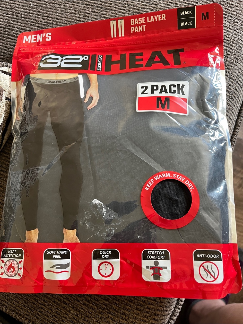 32 Degrees Black Mens Base Layer Pants 2-Pack - M